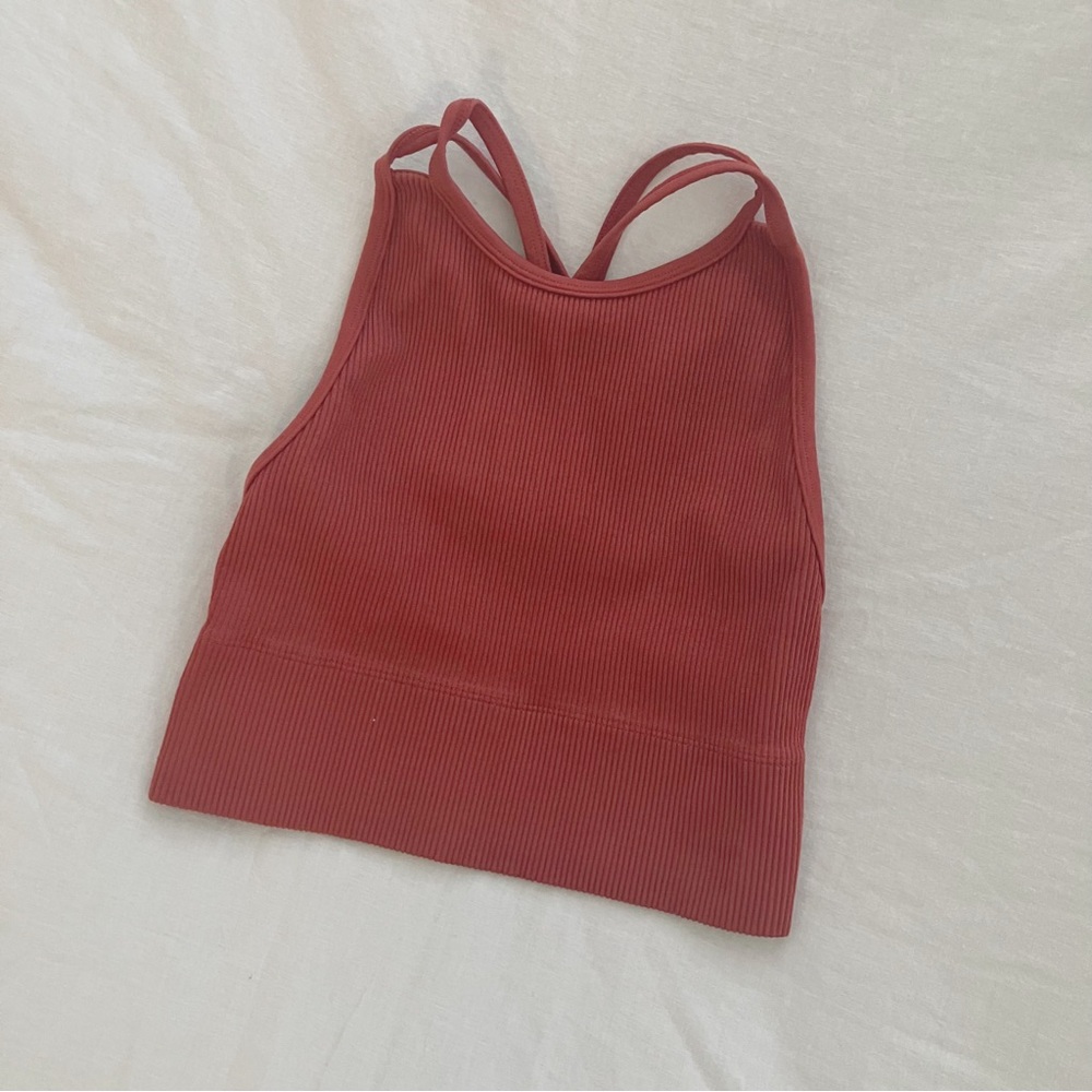 Gilly Hicks • Longline Tank Bra in Ribbed Brick Red/Burnt Orange